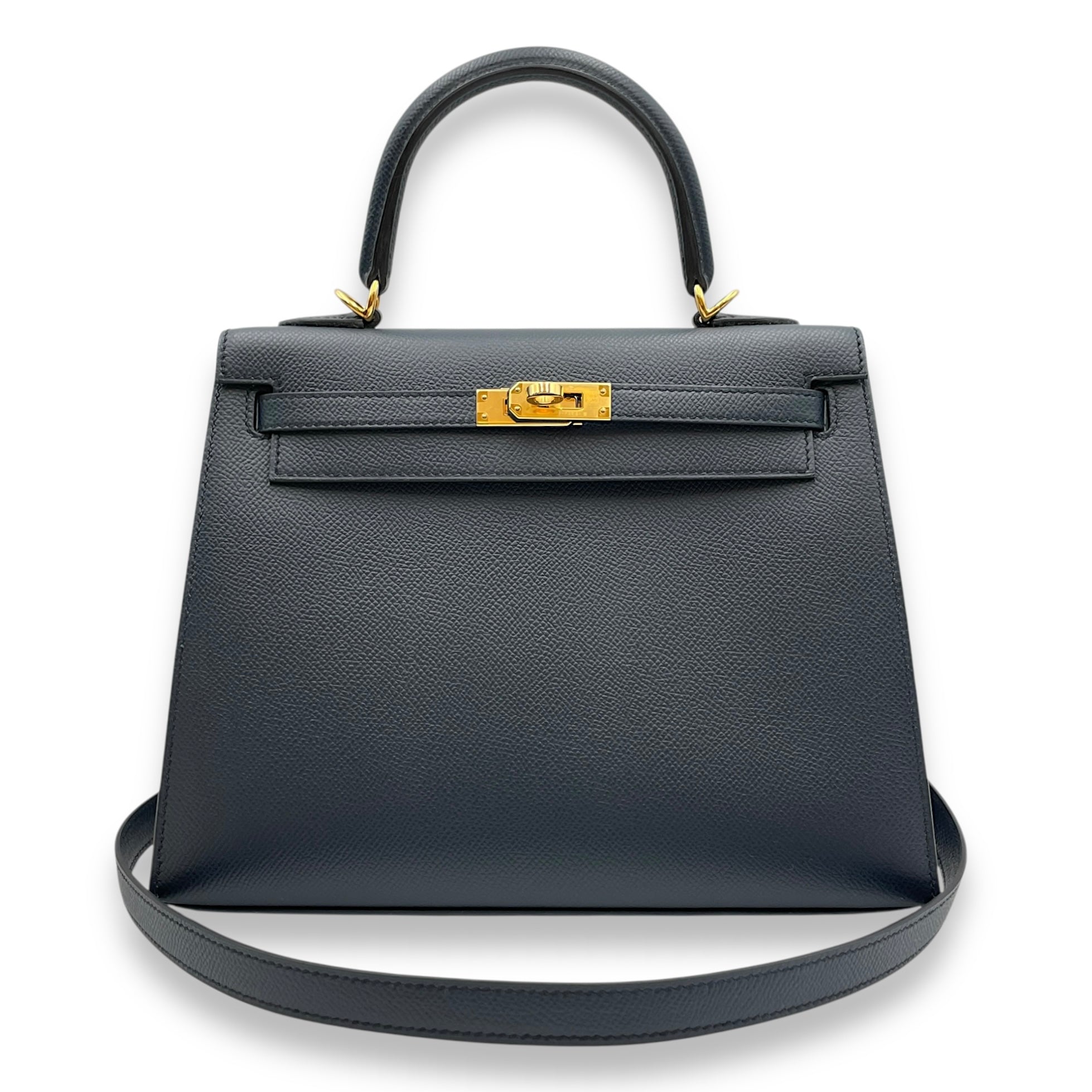 Sellier Kelly 25 Blue Indigo in Epsom, Gold hardware