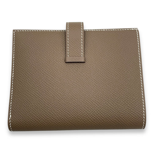 Bearn Etoupe Compact Wallet in Epsom, Gold hardware