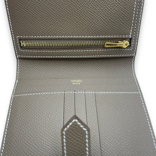 Bearn Etoupe Compact Wallet in Epsom, Gold hardware