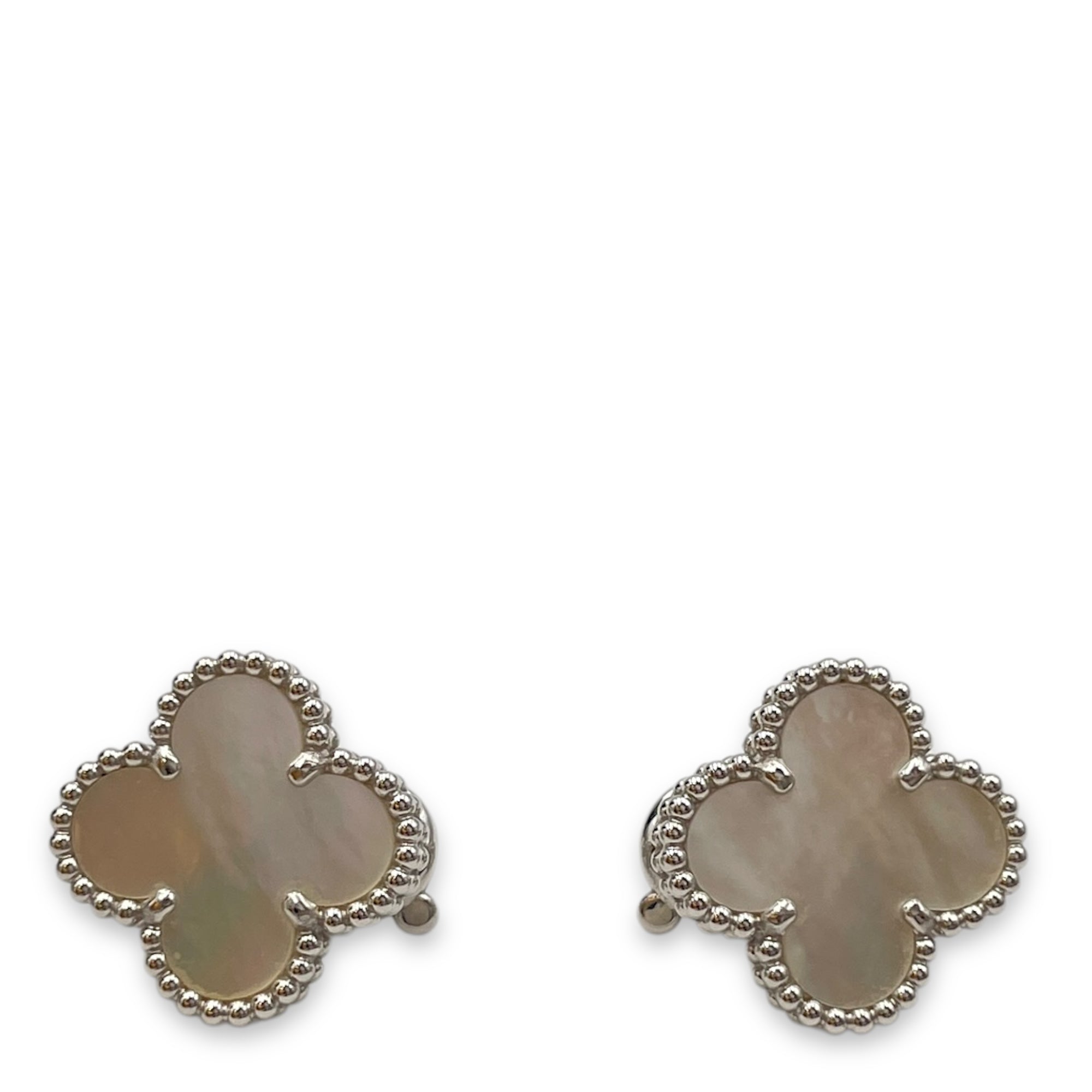 Vintage Alhambra Earrings in White Mother-of-Pearl, White Gold Hardware