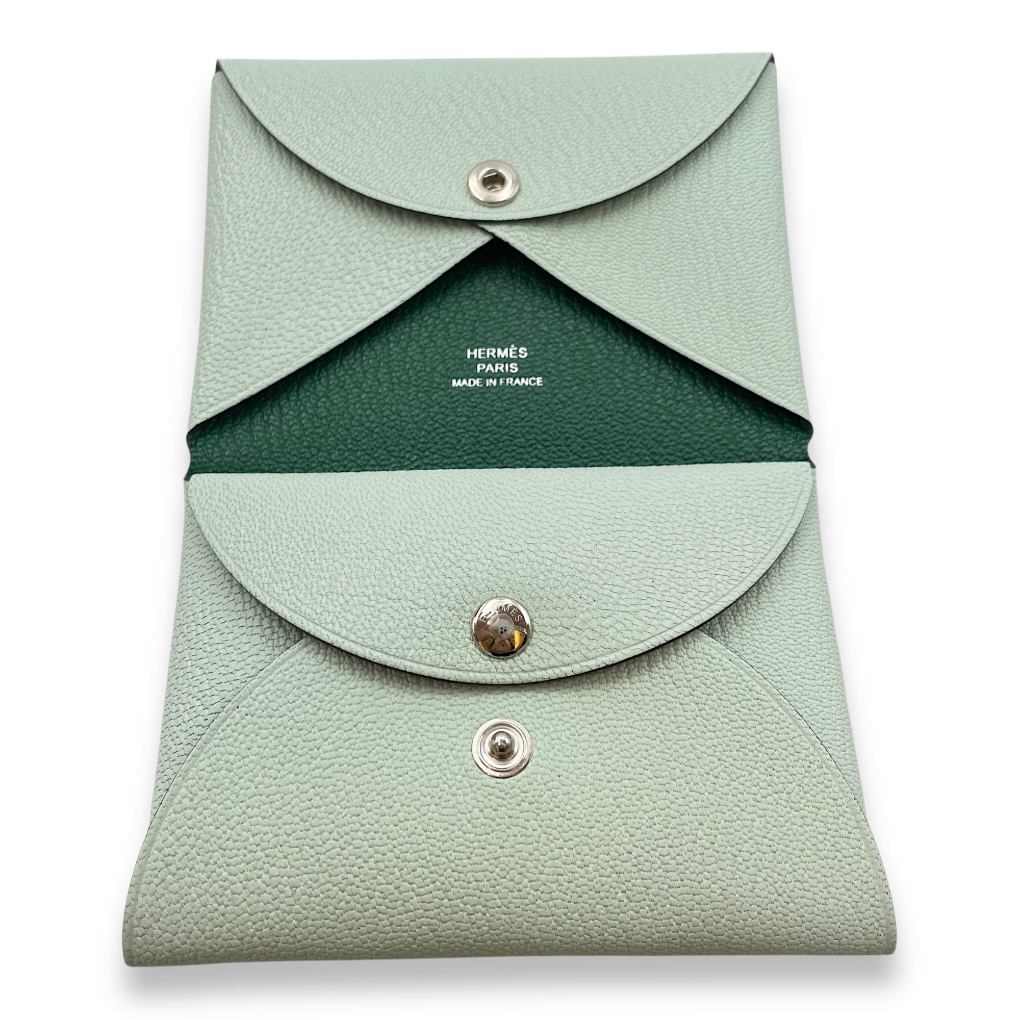 Calvi Duo Vert Peppermint/Vert Moyen Card Holder in Chevre Mysore