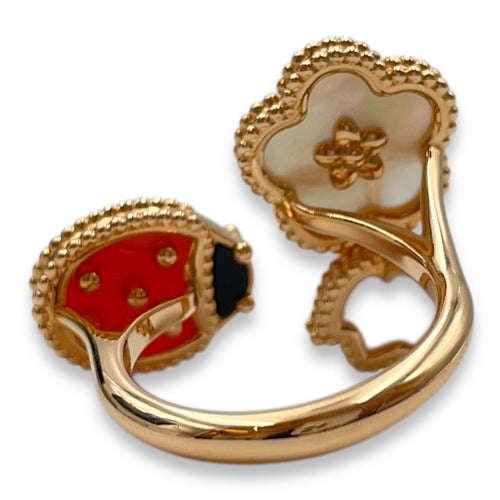 Lucky Spring 56 Between the Finger Ring in Red/White, Carnelian/Mother-of-Pearl, Rose Gold Hardware