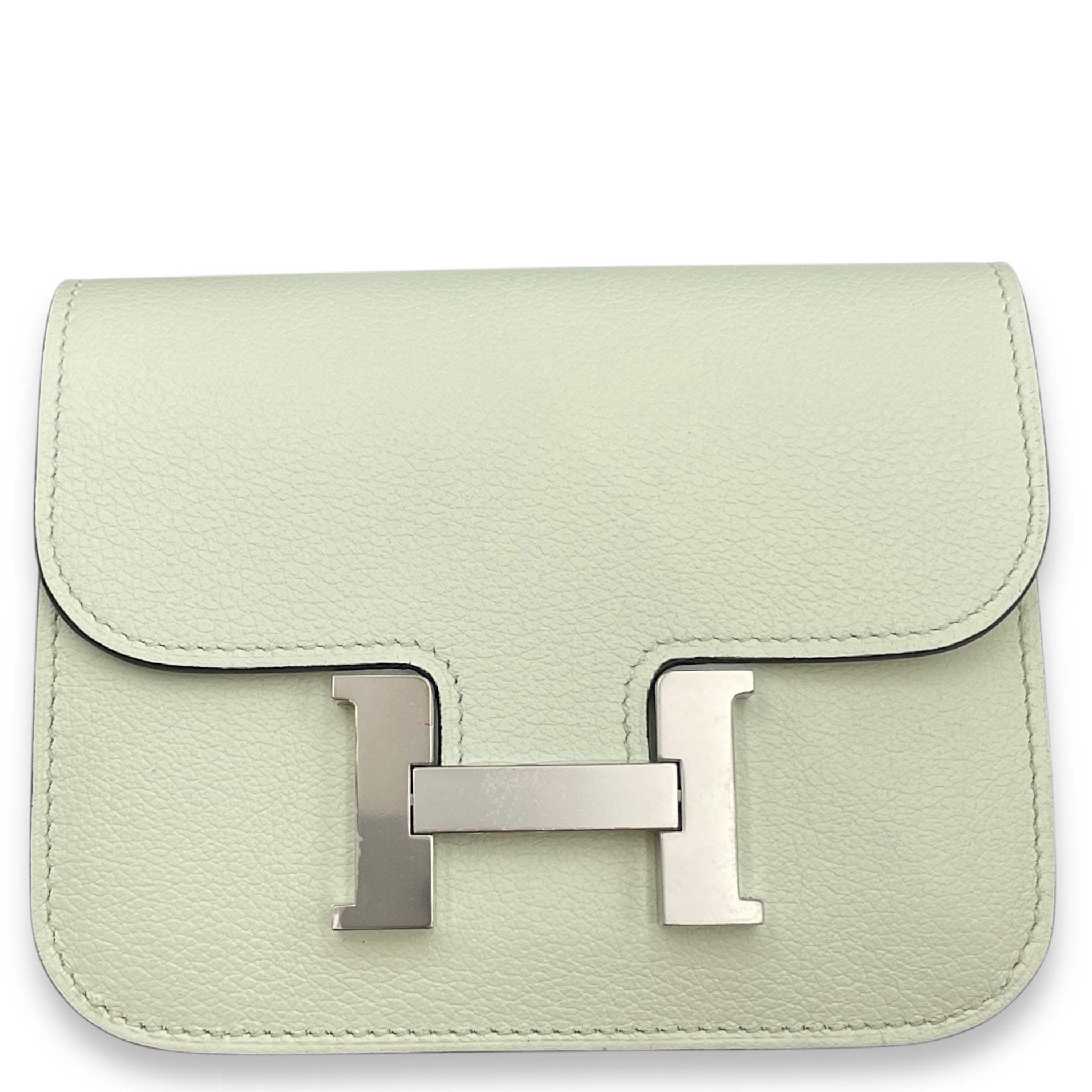 Constance Slim Vert Fizz Wallet in Evercolor, Palladium hardware