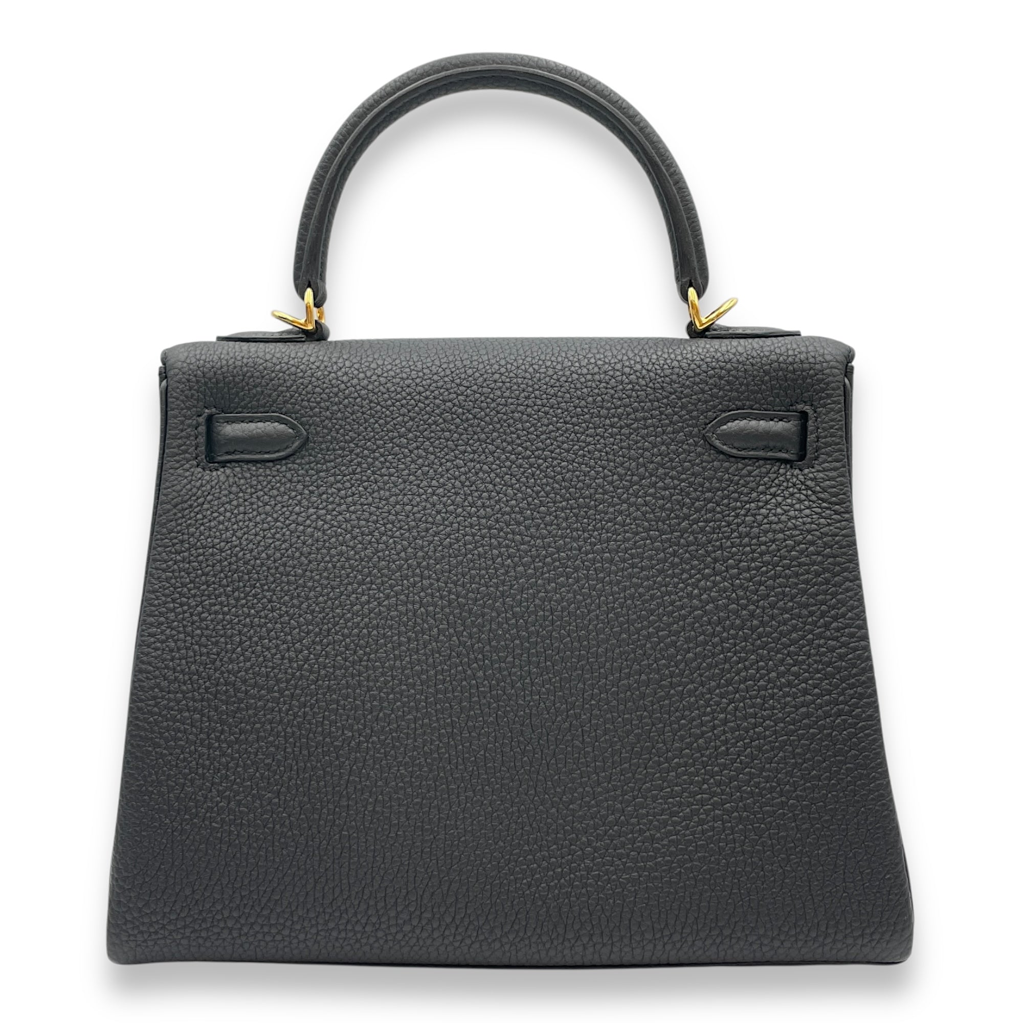 Kelly 25 Black in Togo, Gold hardware