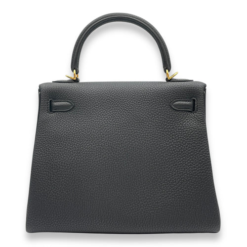 Kelly 25 Black in Togo, Gold hardware