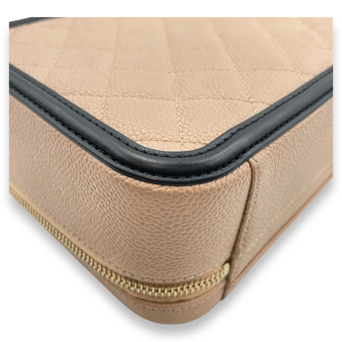 Filigree Small Beige Vanity Case with Strap in Caviar Leather, Gold hardware