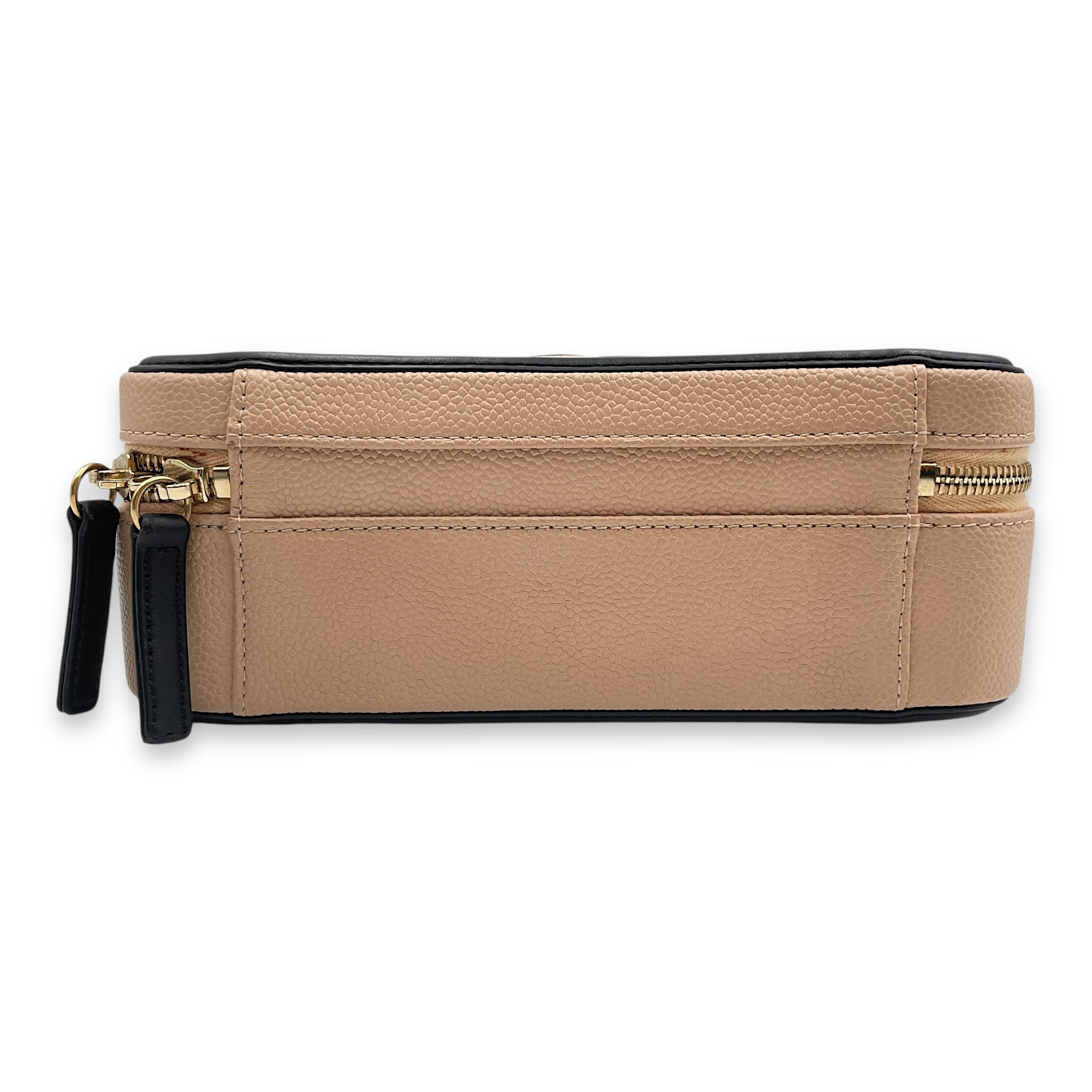 Filigree Small Beige Vanity Case with Strap in Caviar Leather, Gold hardware