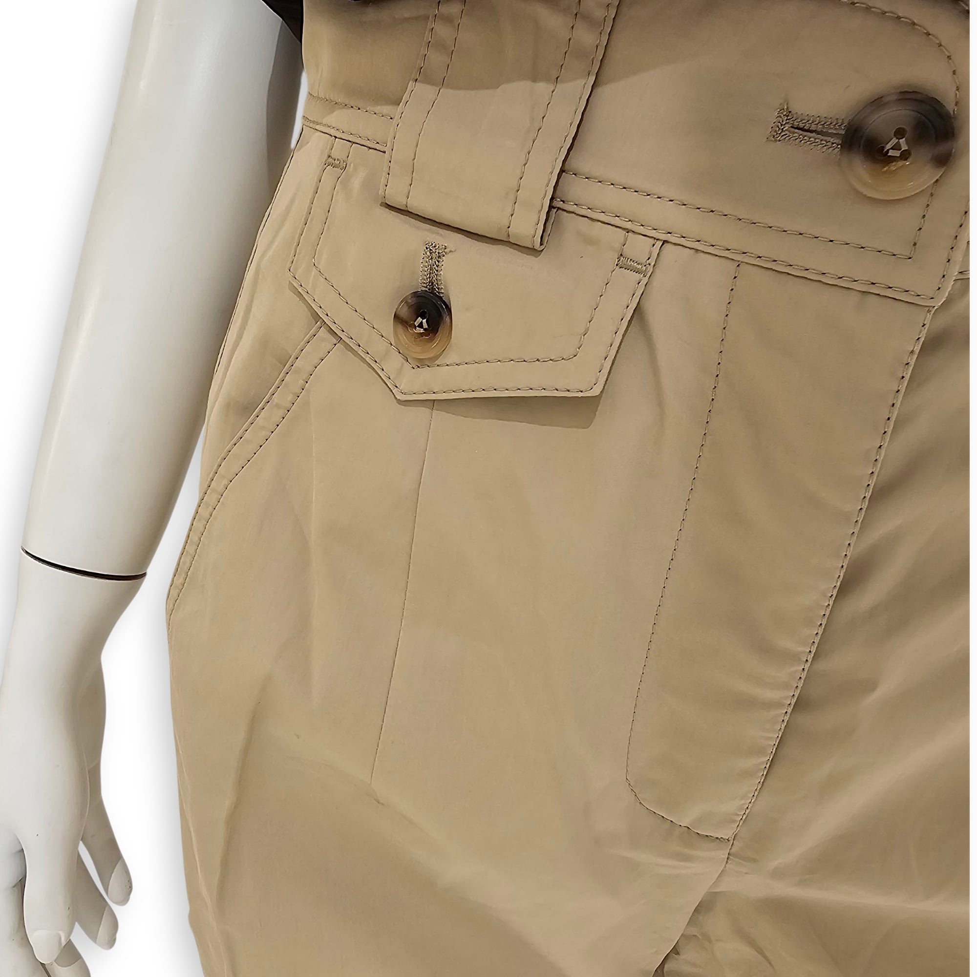 Pleated Cuffed Trousers 34 Light Brown Ready-To-Wear in Cotton