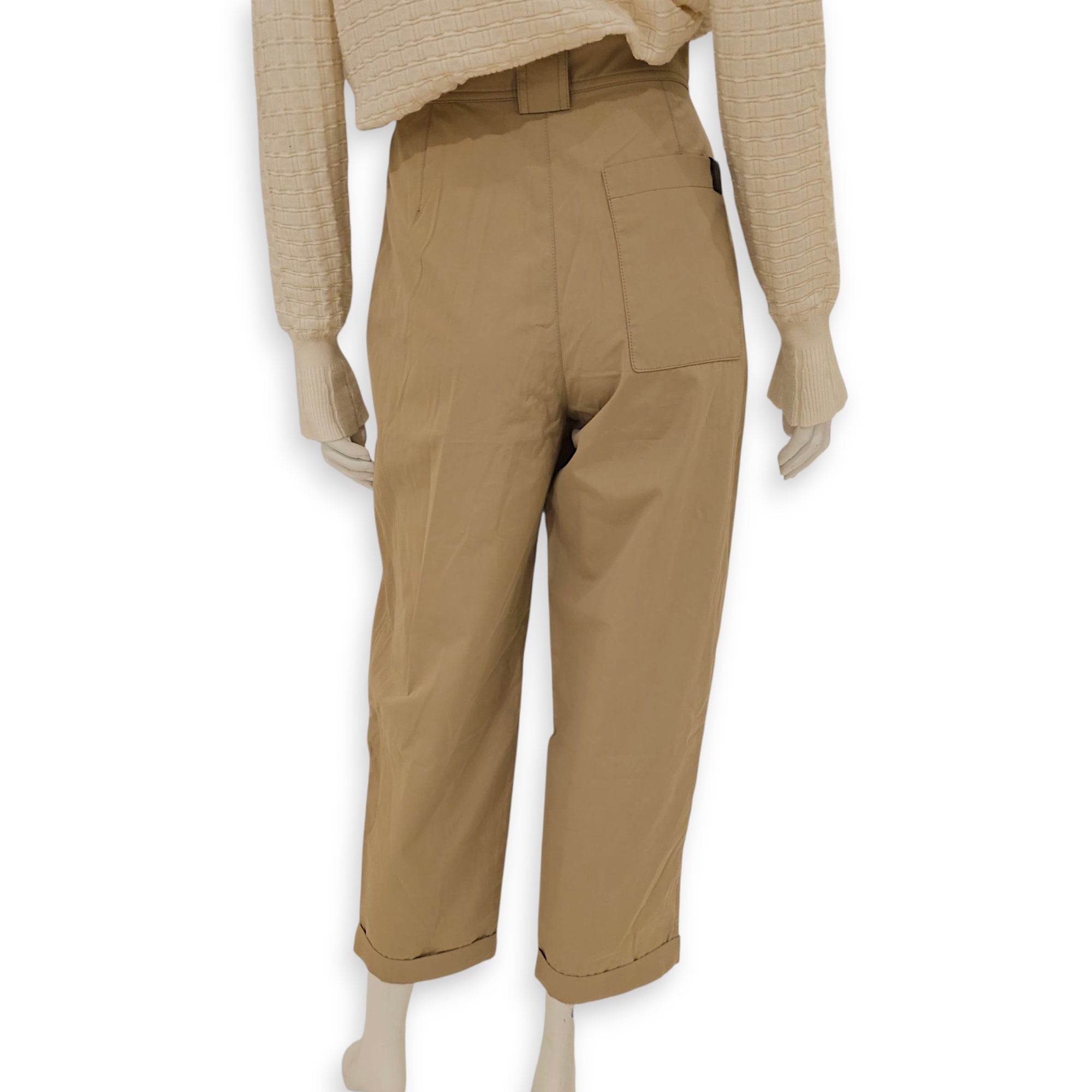 Pleated Cuffed Trousers 34 Light Brown Ready-To-Wear in Cotton