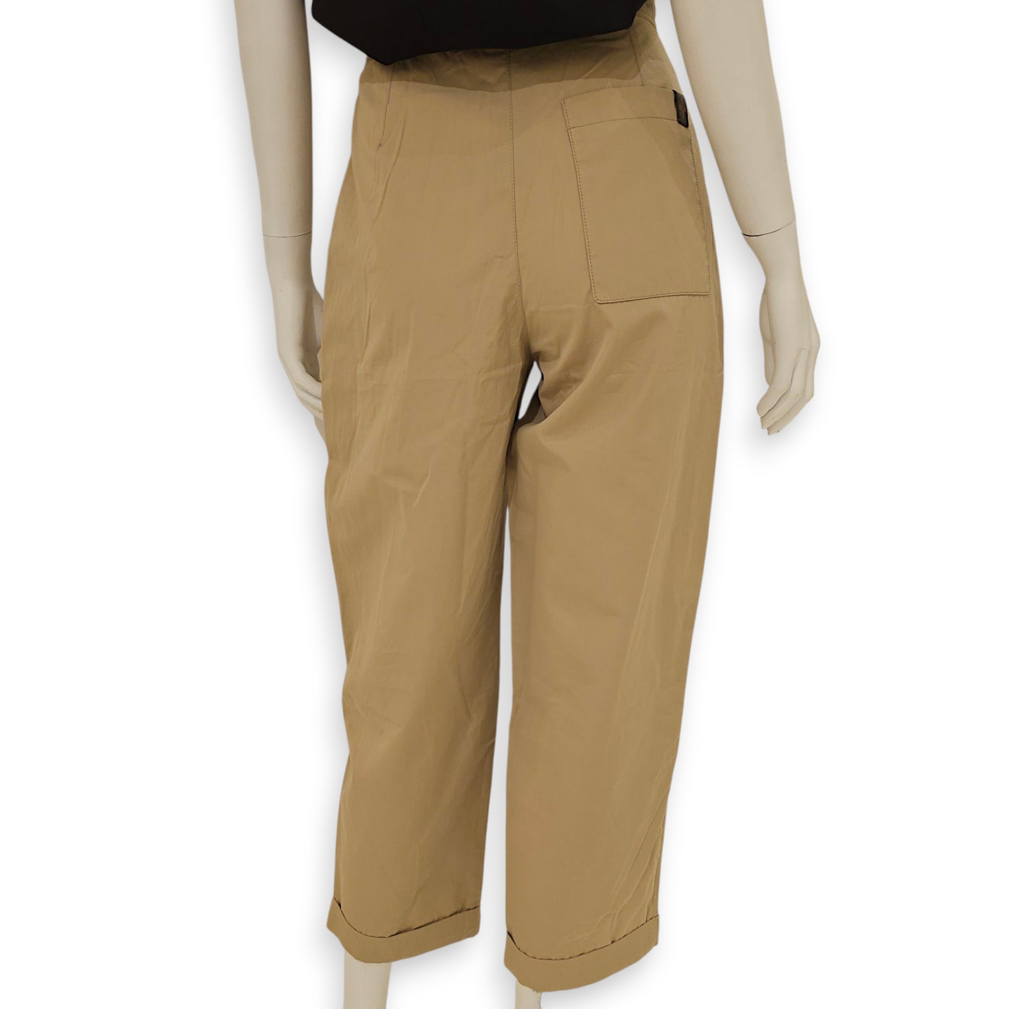 Pleated Cuffed Trousers 34 Light Brown Ready-To-Wear in Cotton