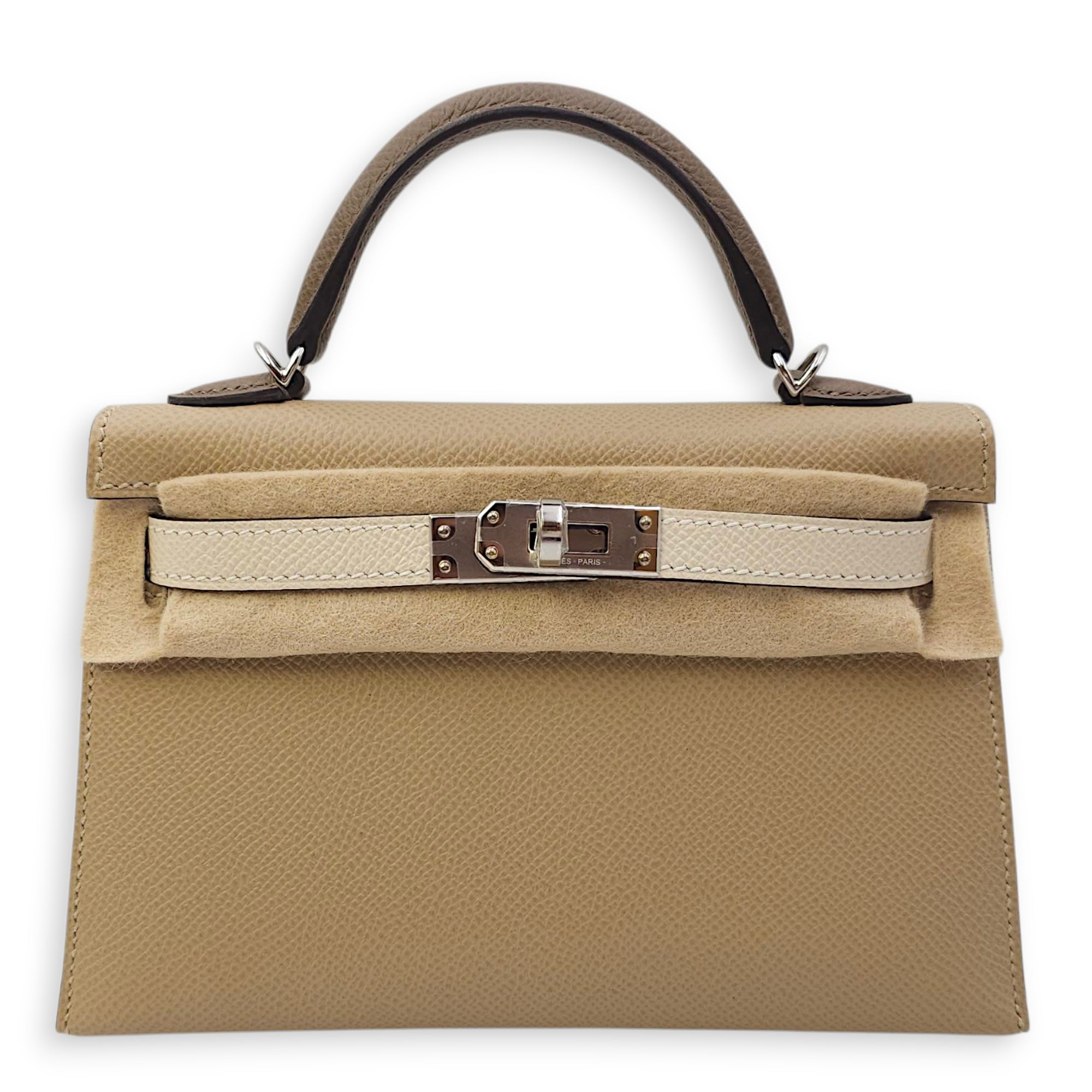 Sellier Kelly 20 Trench/Craie/Etoupe in Epsom, Palladium hardware