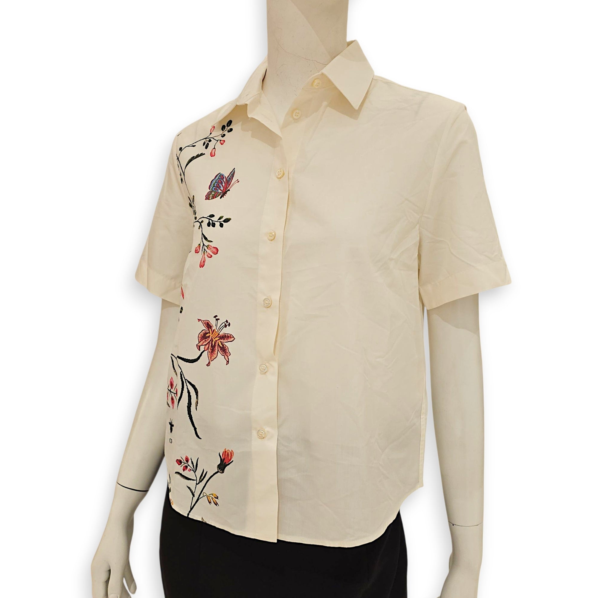 Short Sleeve Floral Printed Shirt 34 White Ready-To-Wear in Cotton