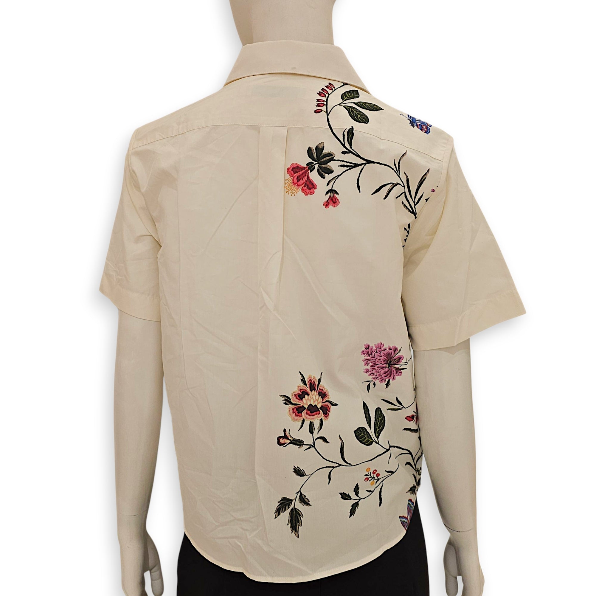 Short Sleeve Floral Printed Shirt 34 White Ready-To-Wear in Cotton