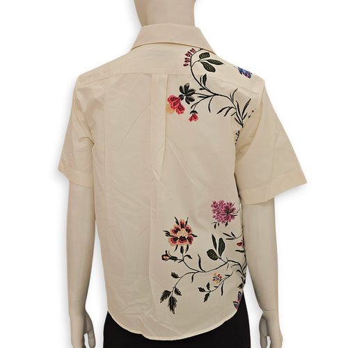 Short Sleeve Floral Printed Shirt 34 White Ready-To-Wear in Cotton