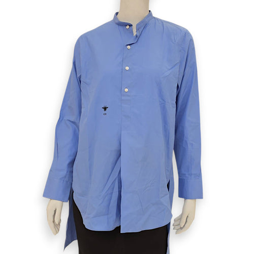 Mandarin Collar Long Sleeve Shirt 34 Blue Ready-To-Wear in Cotton