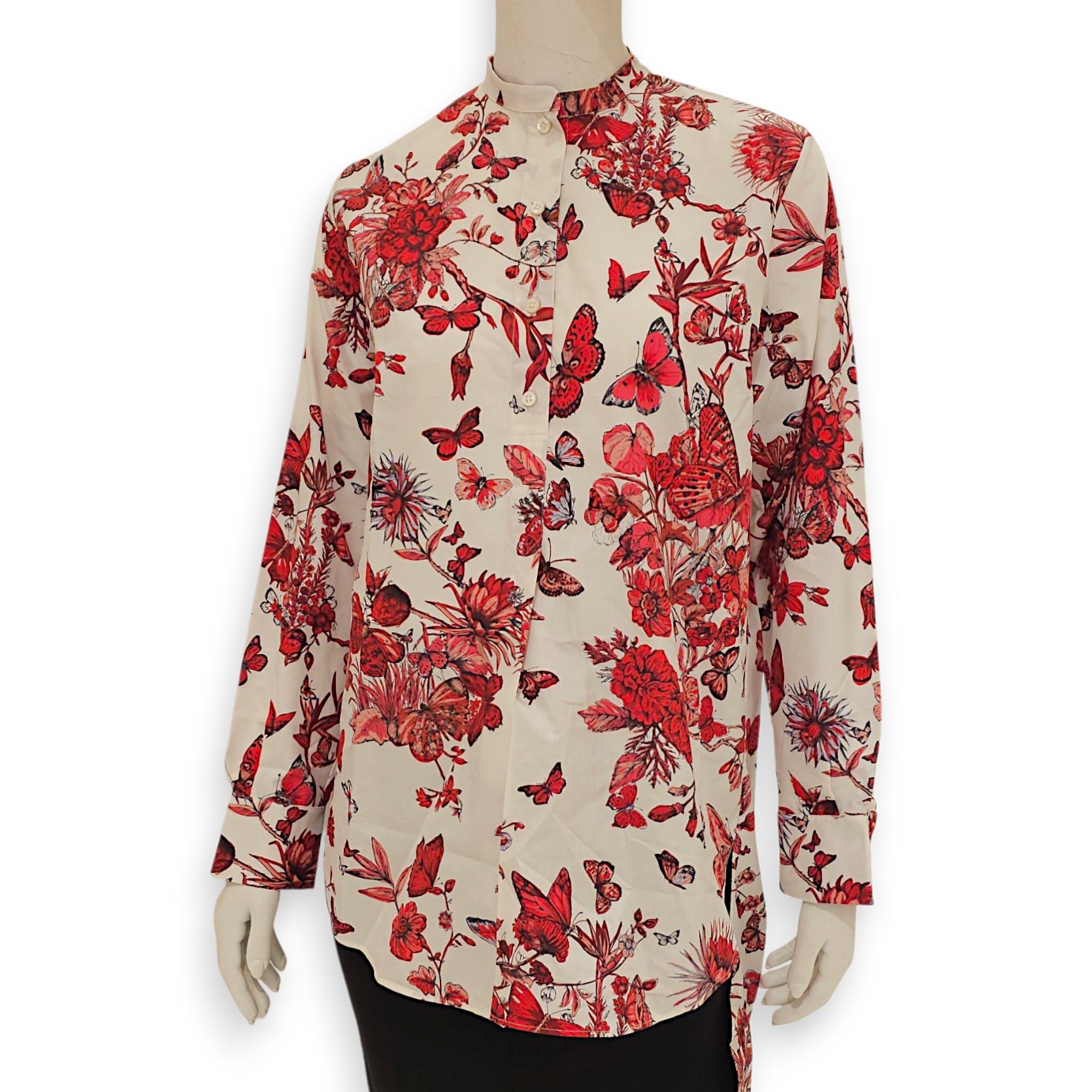 Red Butterfly Print Long Sleeve Shirt 34 Red Ready-To-Wear