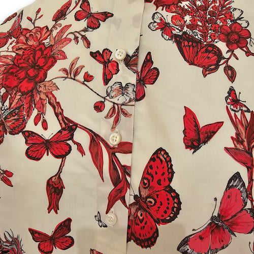 Red Butterfly Print Long Sleeve Shirt 34 Red Ready-To-Wear