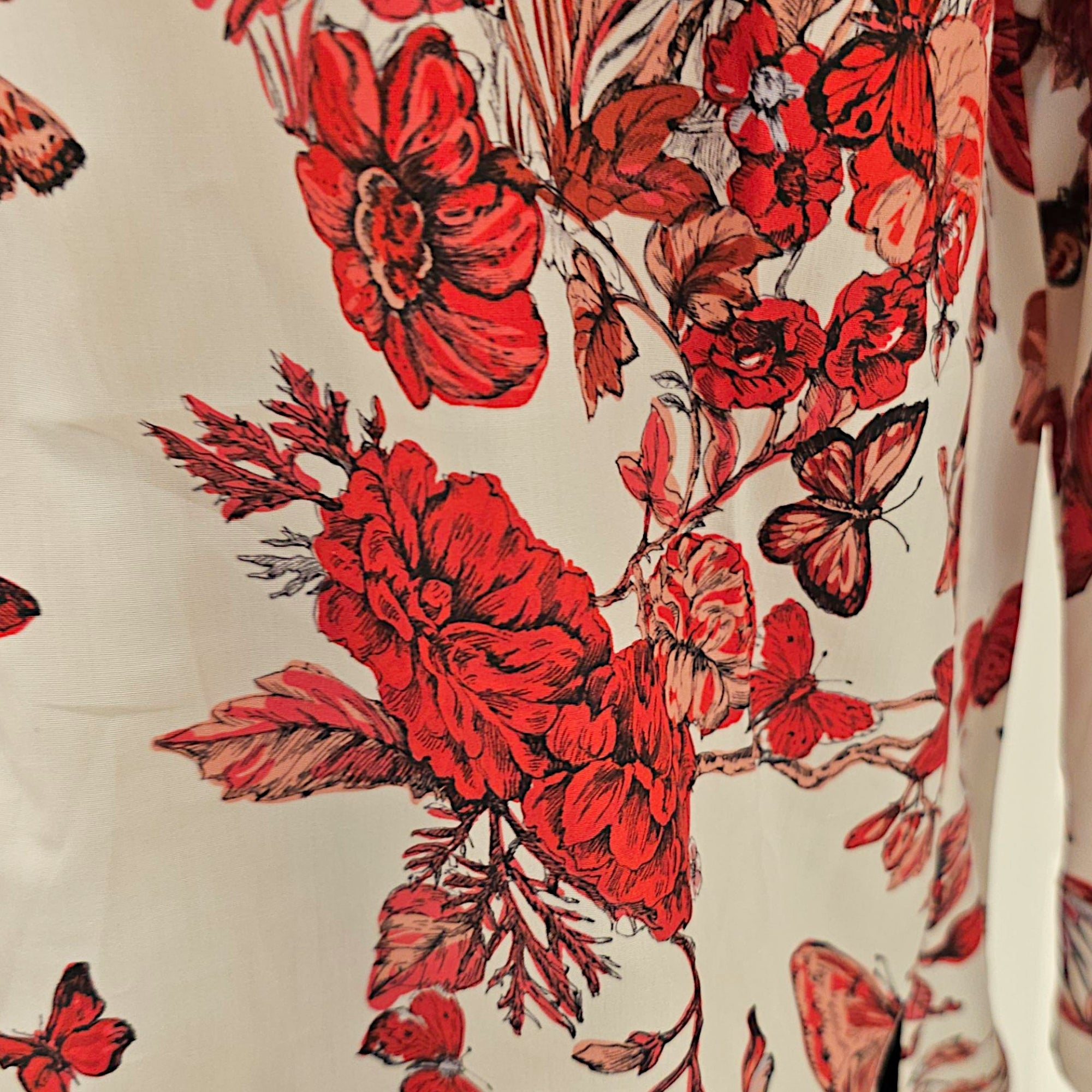 Red Butterfly Print Long Sleeve Shirt 34 Red Ready-To-Wear