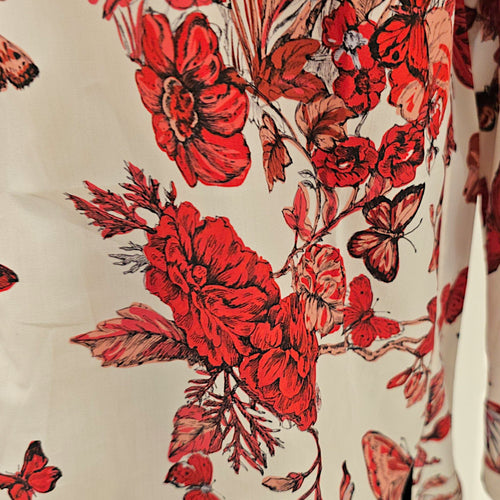 Red Butterfly Print Long Sleeve Shirt 34 Red Ready-To-Wear