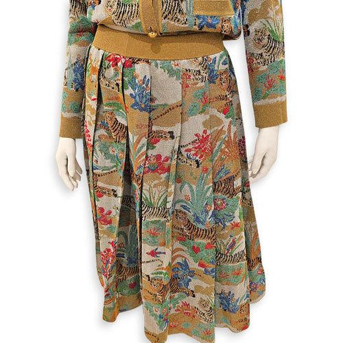 Metallic Tiger Jacquard Pleated Skirt XS Green Ready-To-Wear in Viscose