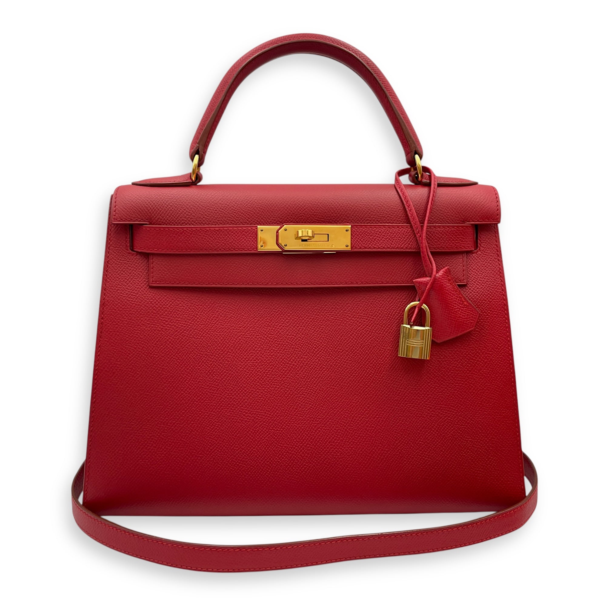Sellier Birkin 28 Rouge Vif in Courchevel, Gold hardware