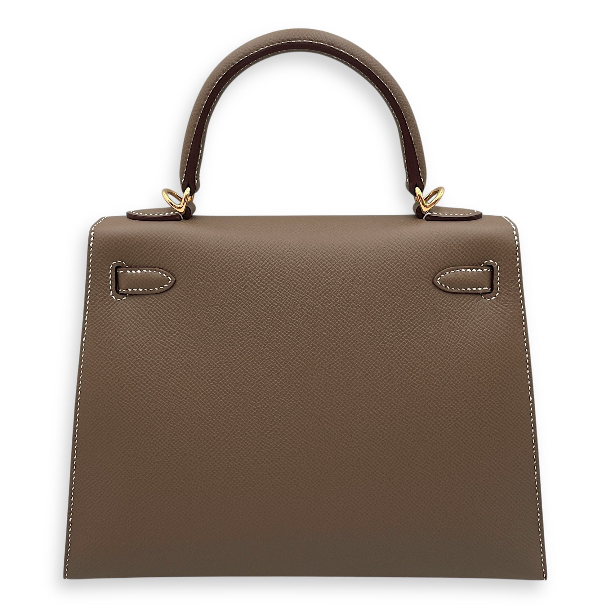 Sellier Kelly 25 Etoupe in Epsom, Gold hardware