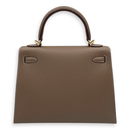 Sellier Kelly 25 Etoupe in Epsom, Gold hardware