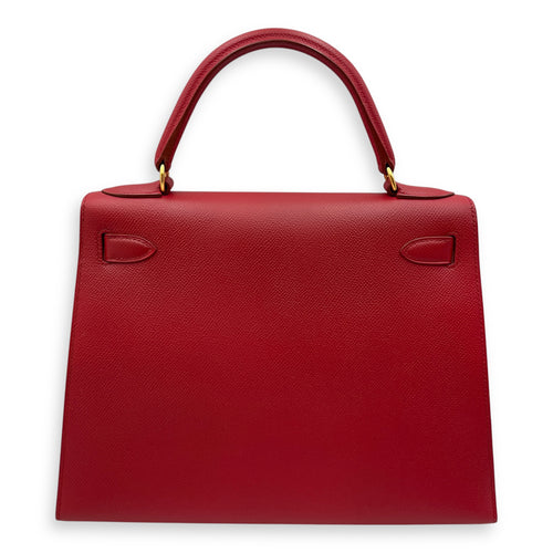 Sellier Birkin 28 Rouge Vif in Courchevel, Gold hardware