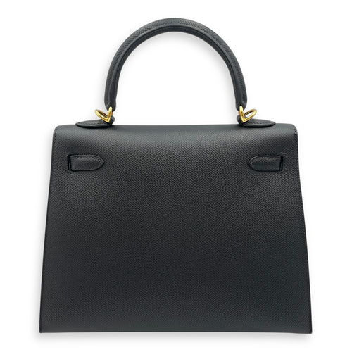 Sellier Kelly 25 Black in Epsom, Gold hardware