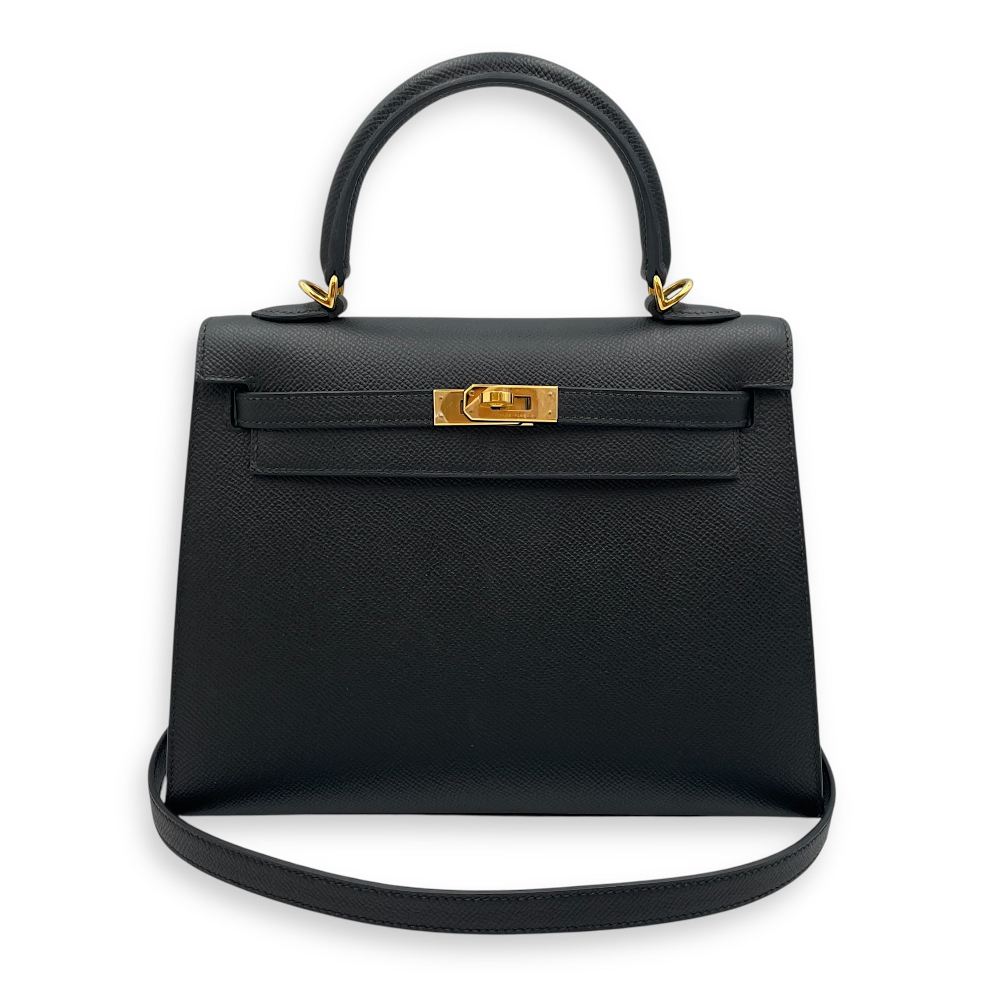 Sellier Kelly 25 Black in Epsom, Gold hardware