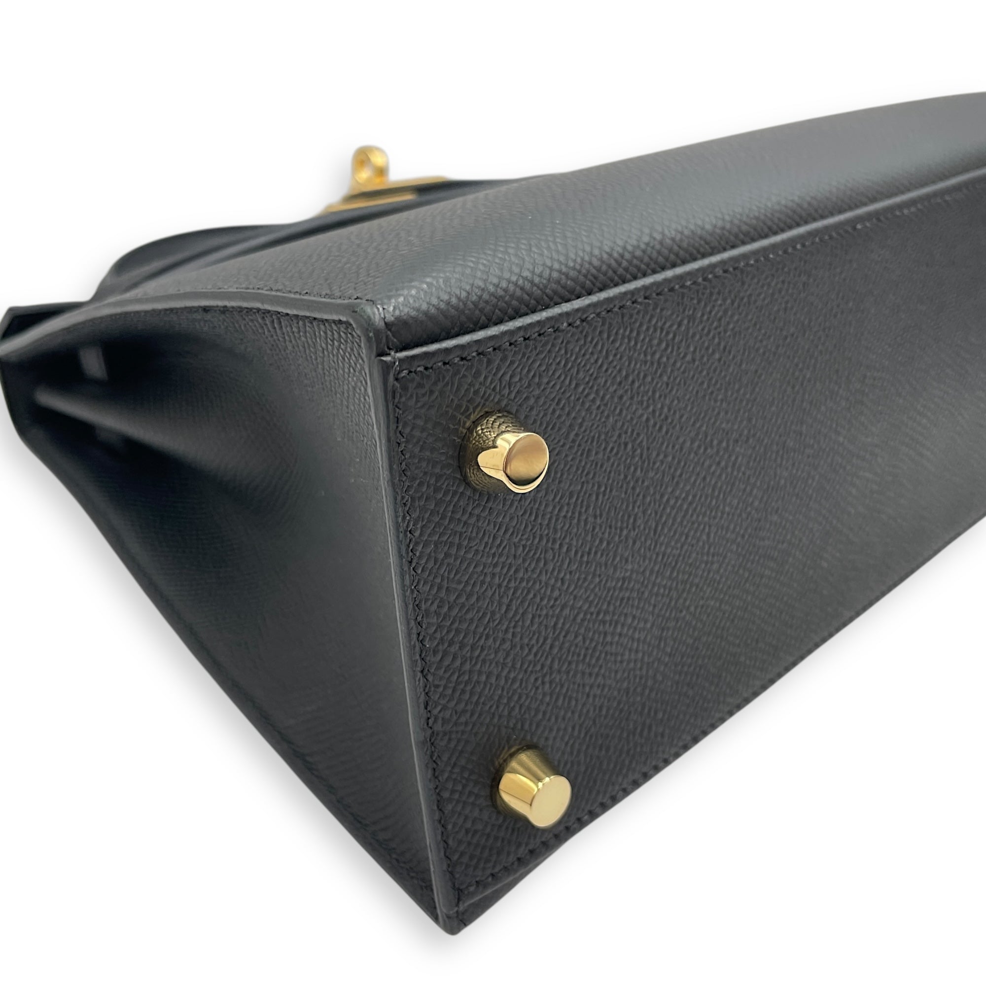 Sellier Kelly 25 Black in Epsom, Gold hardware