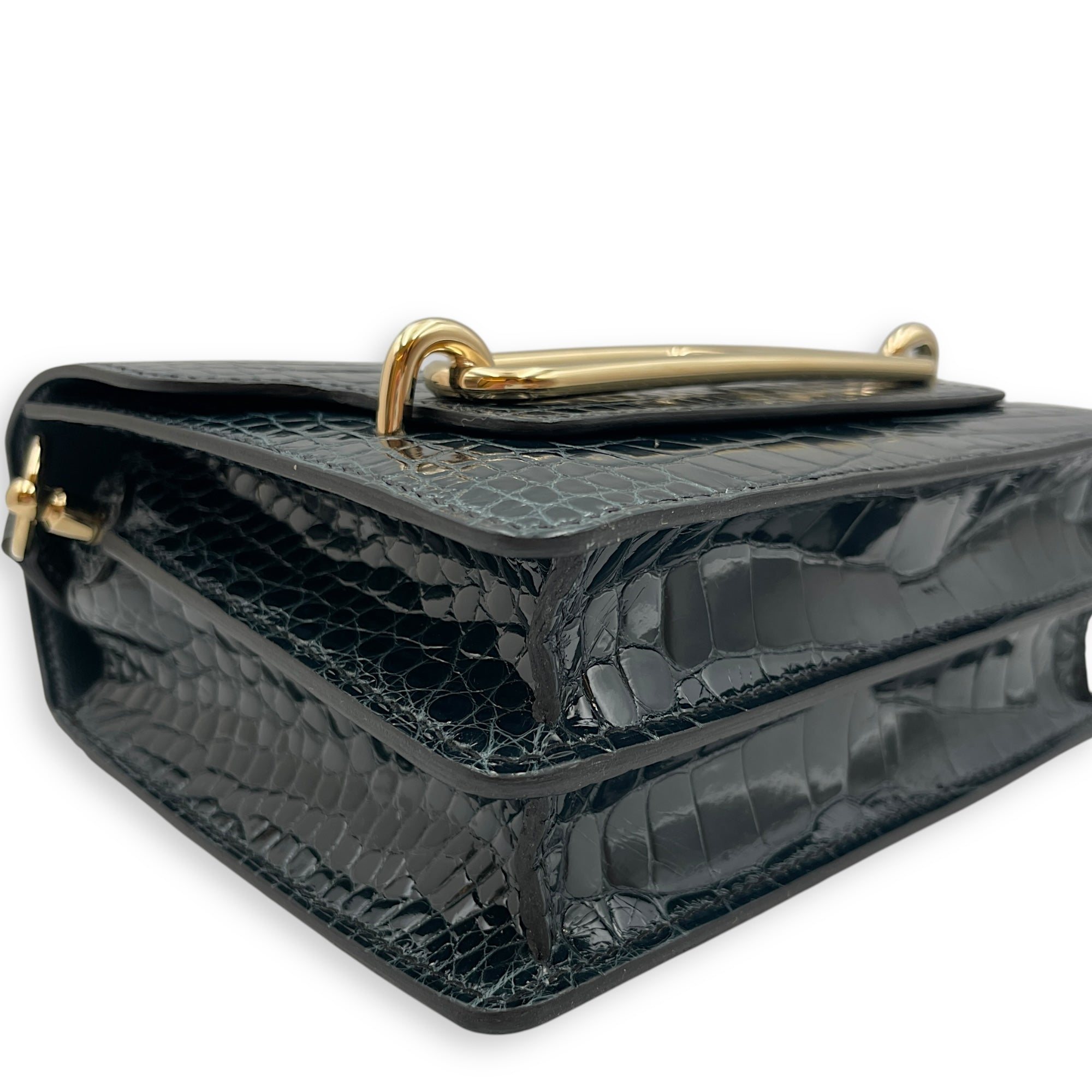Roulis Mini Vert Rousseau in Shiny Alligator, Permabrass hardware