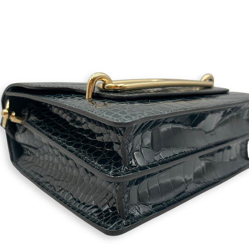 Roulis Mini Vert Rousseau in Shiny Alligator, Permabrass hardware