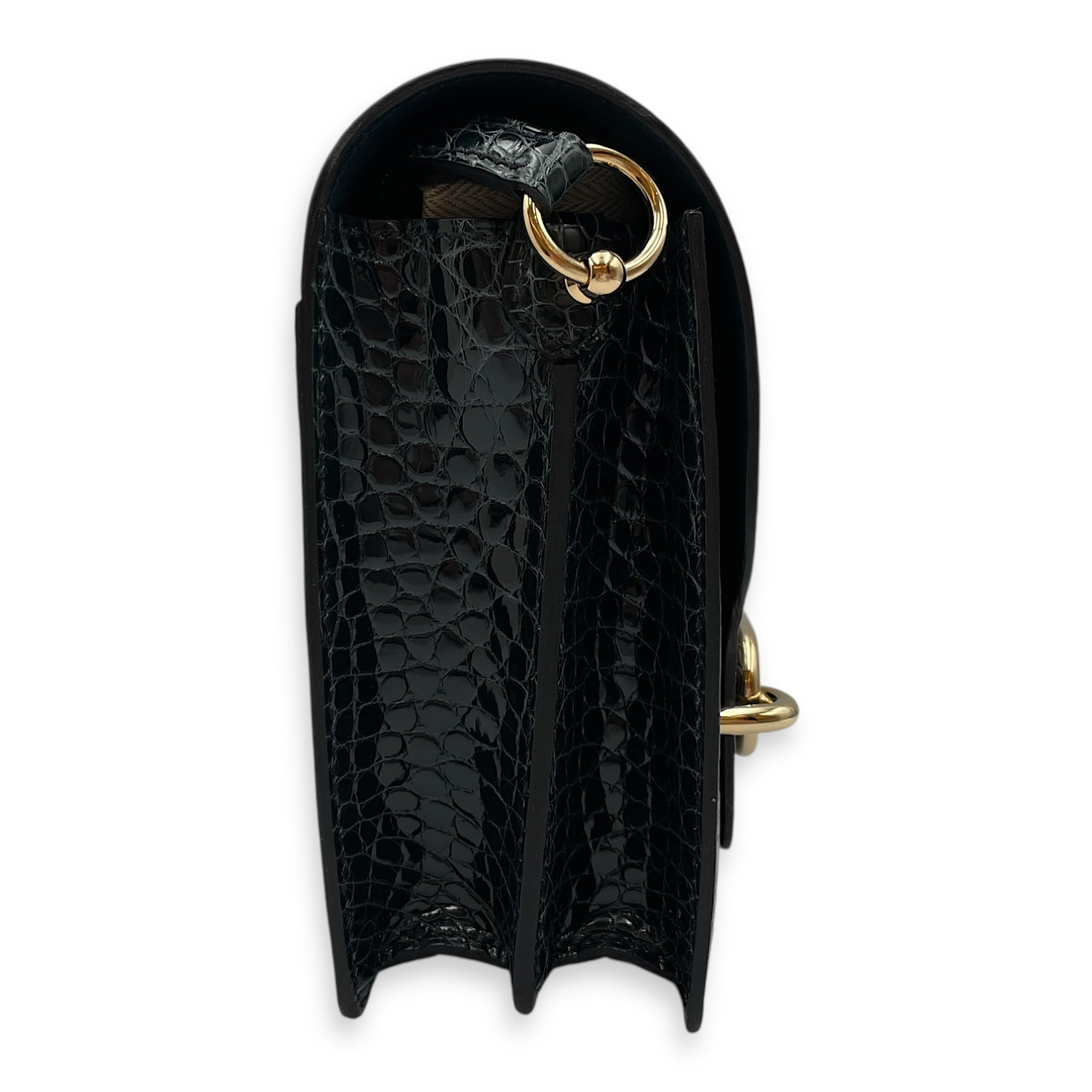 Roulis Mini Vert Rousseau in Shiny Alligator, Permabrass hardware