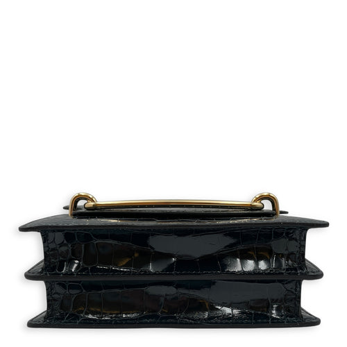 Roulis Mini Vert Rousseau in Shiny Alligator, Permabrass hardware
