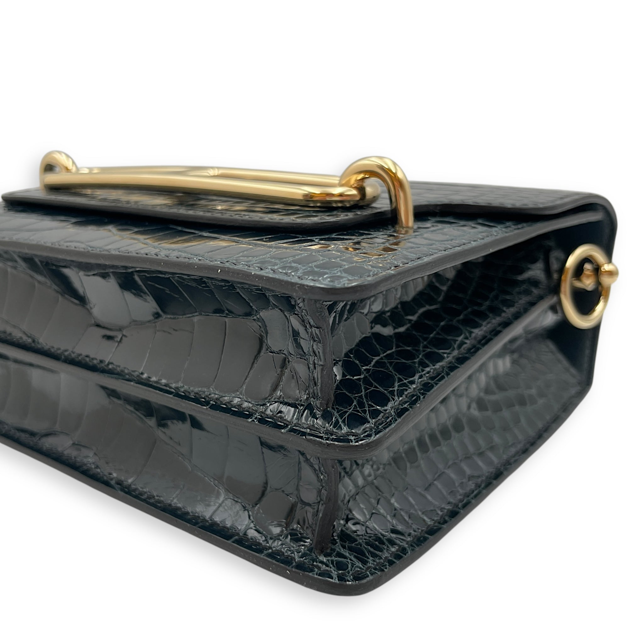 Roulis Mini Vert Rousseau in Shiny Alligator, Permabrass hardware