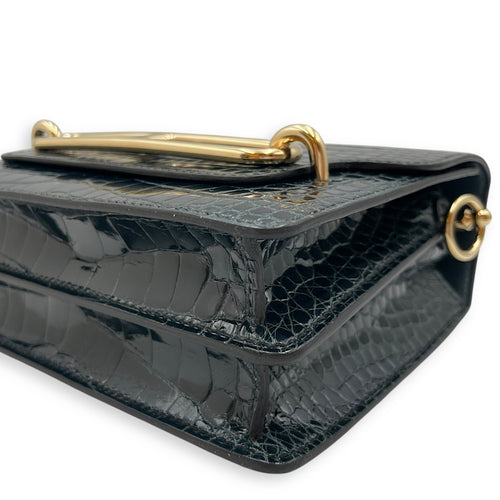 Roulis Mini Vert Rousseau in Shiny Alligator, Permabrass hardware
