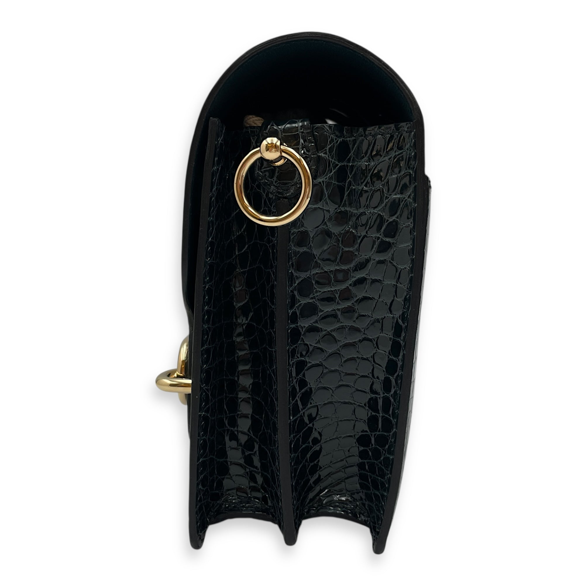 Roulis Mini Vert Rousseau in Shiny Alligator, Permabrass hardware