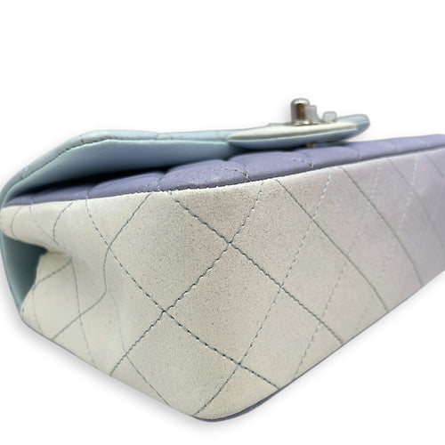 Rectangle Mini Ombre Blue Flap Bag in Lambskin, Silver hardware
