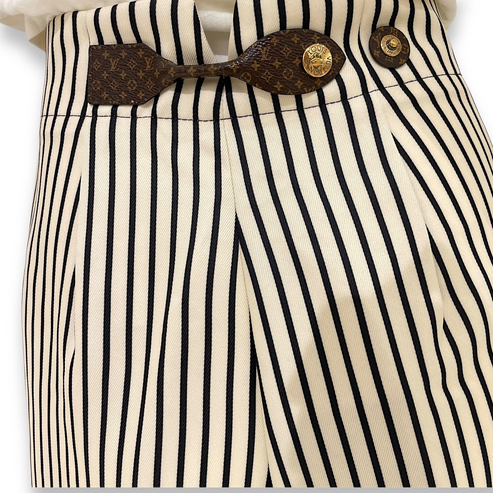Striped Long Pants 34 White/Black Ready-To-Wear in Polyester, Gold hardware