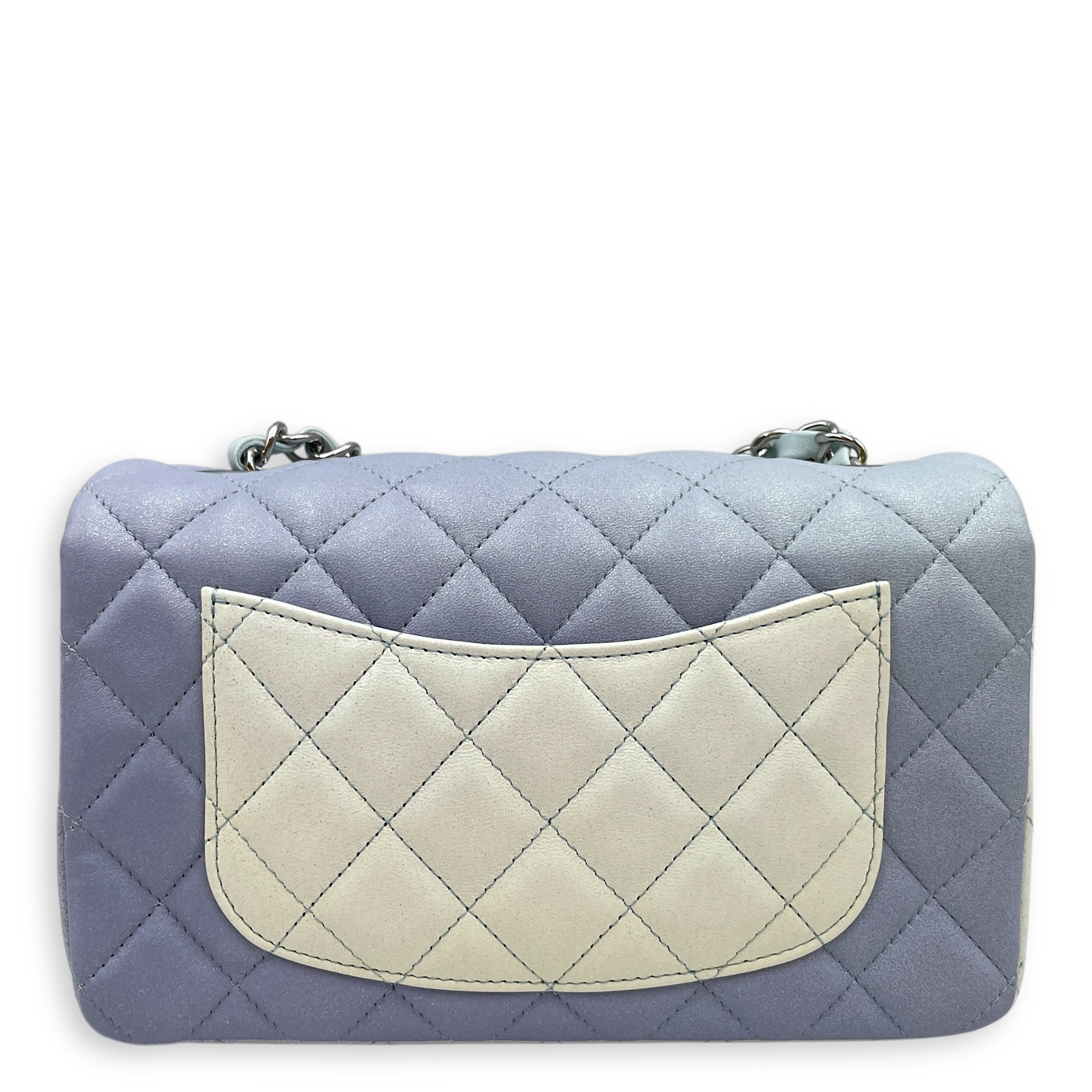 Rectangle Mini Ombre Blue Flap Bag in Lambskin, Silver hardware