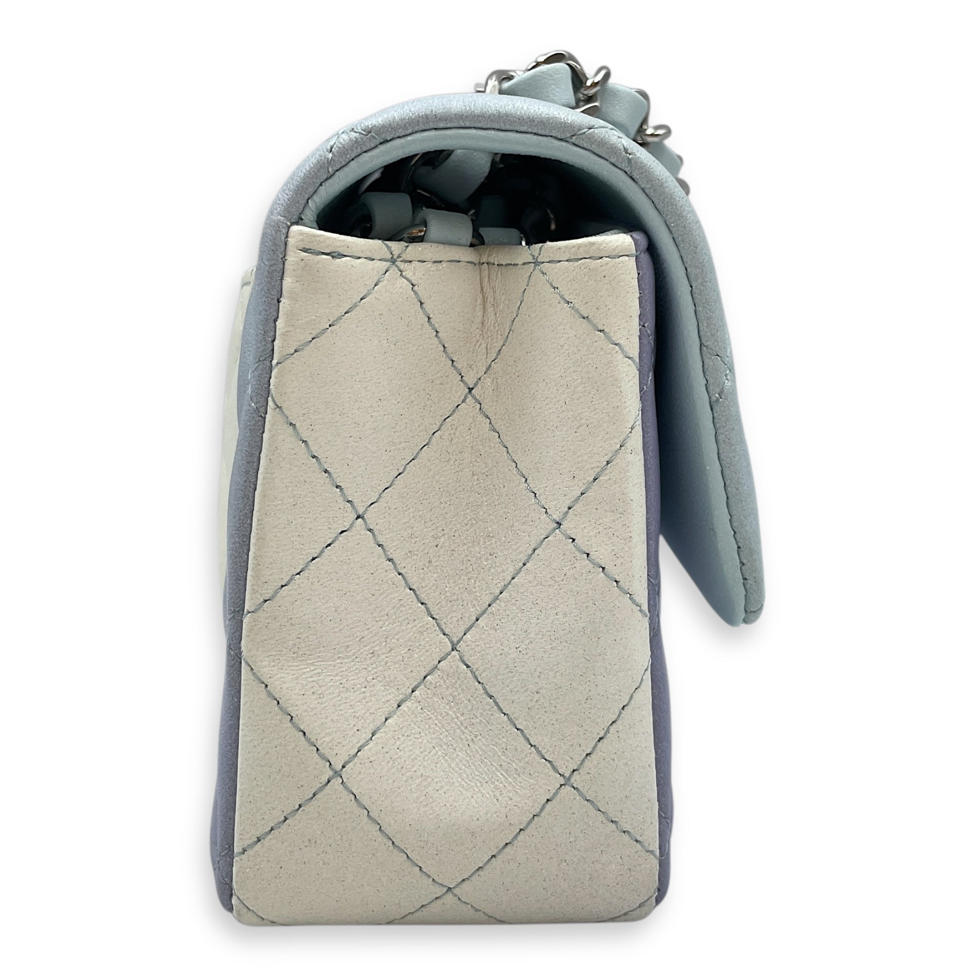 Rectangle Mini Ombre Blue Flap Bag in Lambskin, Silver hardware