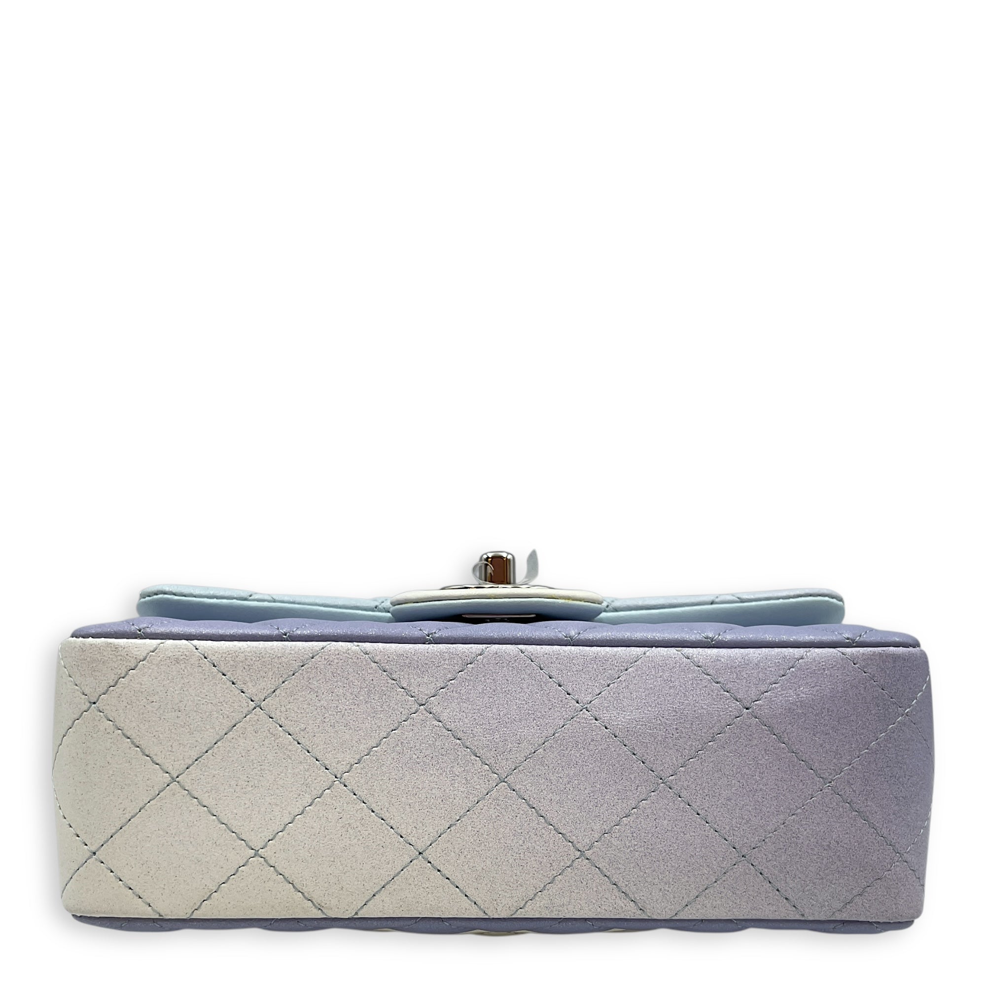 Rectangle Mini Ombre Blue Flap Bag in Lambskin, Silver hardware