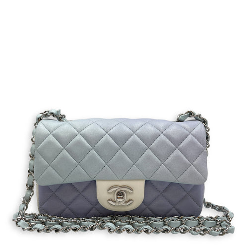 Rectangle Mini Ombre Blue Flap Bag in Lambskin, Silver hardware