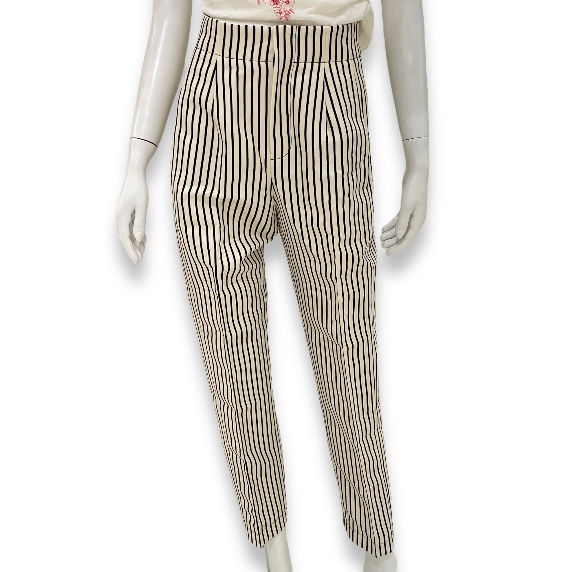 Striped Long Pants 34 White/Black Ready-To-Wear in Polyester, Gold hardware