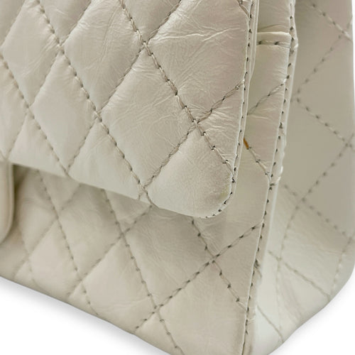 Reissue 2.55 White Flap Bag in Distressed Leather, Gold hardware