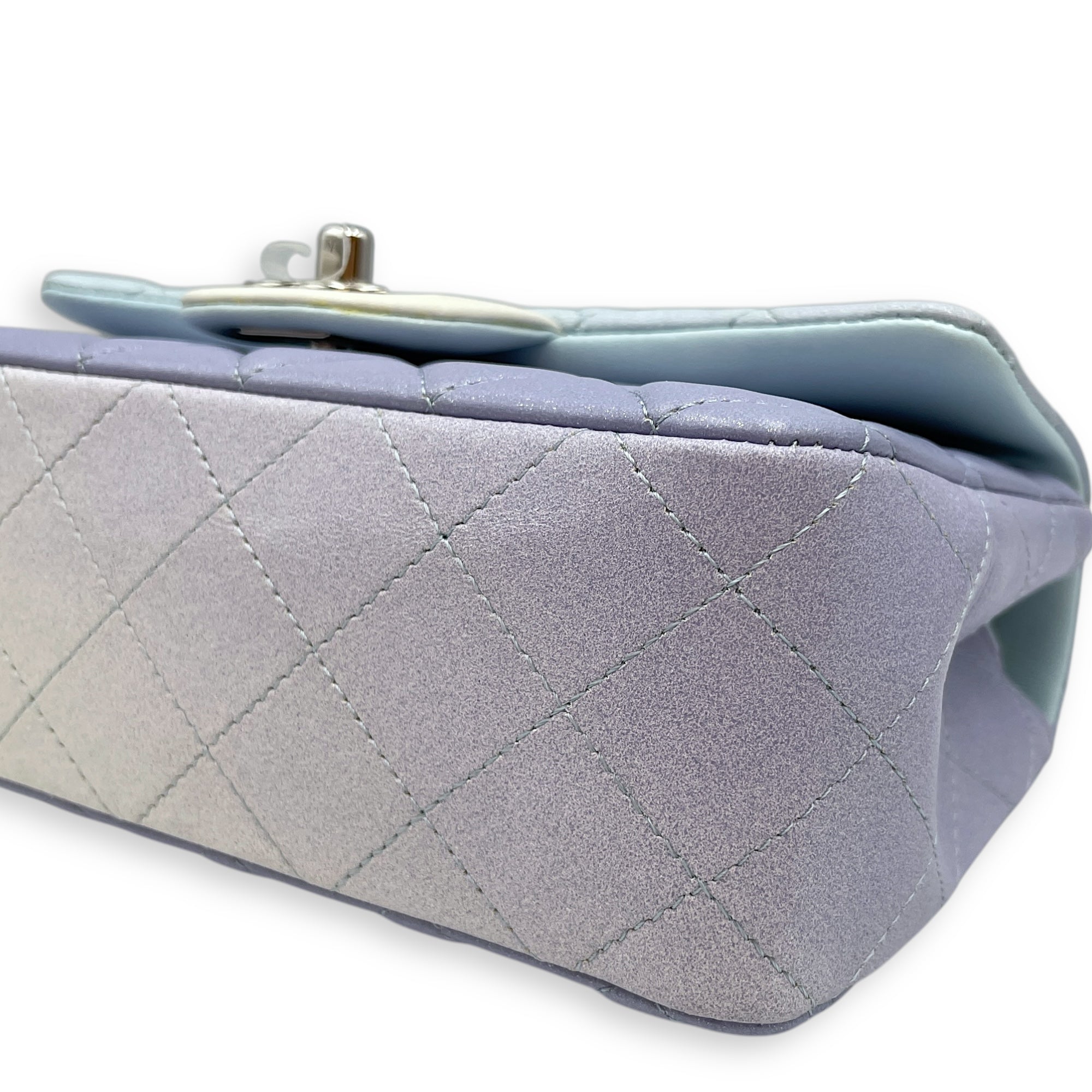 Rectangle Mini Ombre Blue Flap Bag in Lambskin, Silver hardware