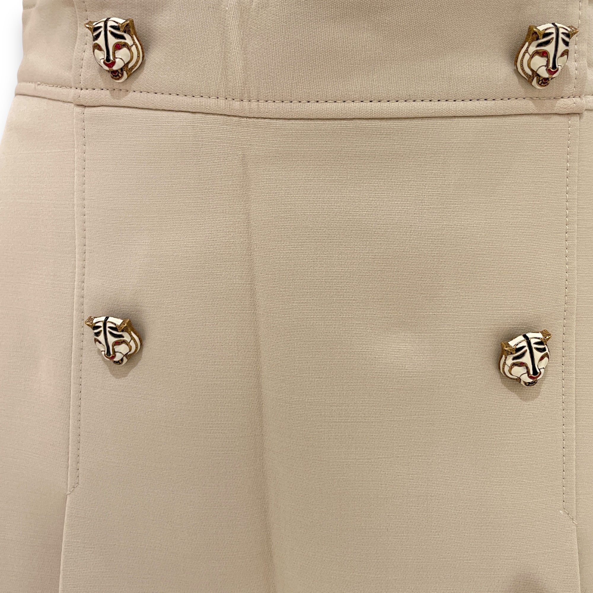 Tiger Head Crystal Button A Line Skirt 38 Cream Ready-To-Wear