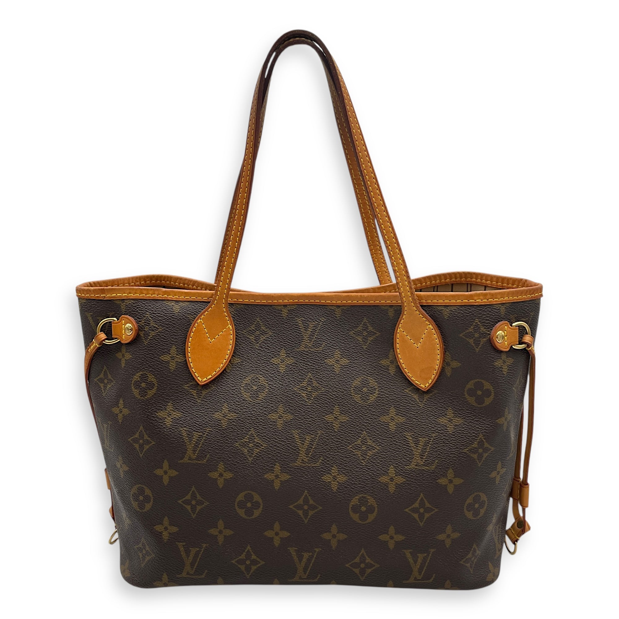 Neverfull PM Monogram Brown Top Handle Bag in Canvas, Gold hardware