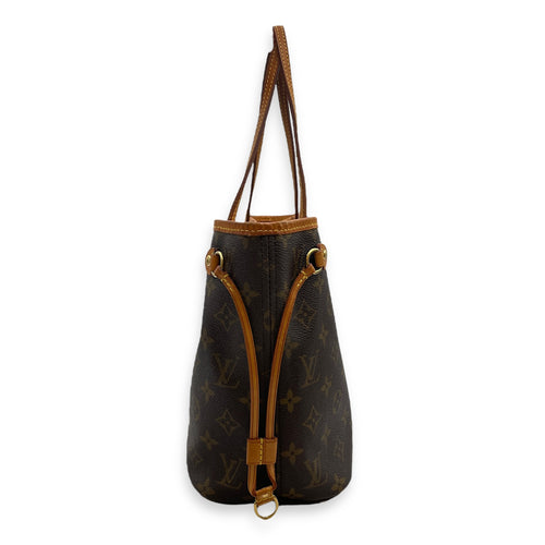 Neverfull PM Monogram Brown Top Handle Bag in Canvas, Gold hardware
